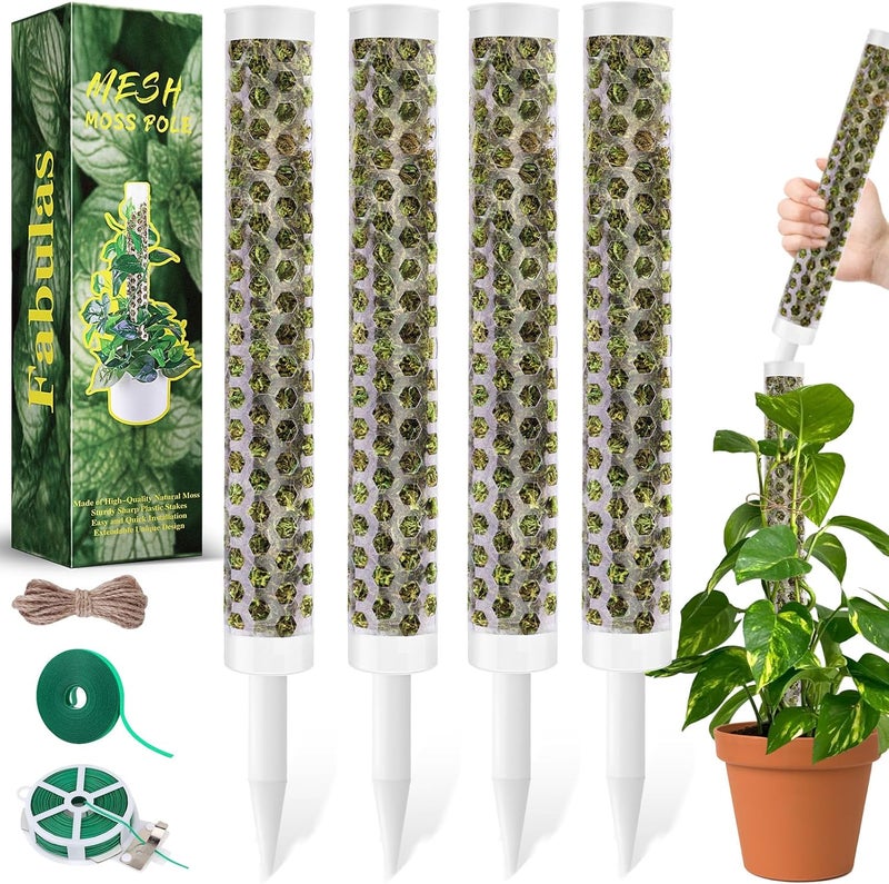 Fabulas 55 Inch Moss Pole Monstera Plant Support, 4 Pack 17 Inch Plant Support Stakes for Indoor Climbing Plants, Stackable Sphagnum Moss Pole Sticks for Garden Potted Planter, Pothos, Philodendron - Image 1